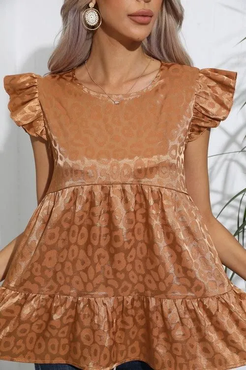 FRILL SLEEVE PATTERNED JACQUARD TUNIC TOP