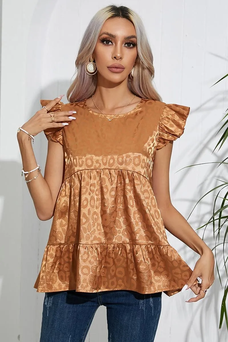 FRILL SLEEVE PATTERNED JACQUARD TUNIC TOP