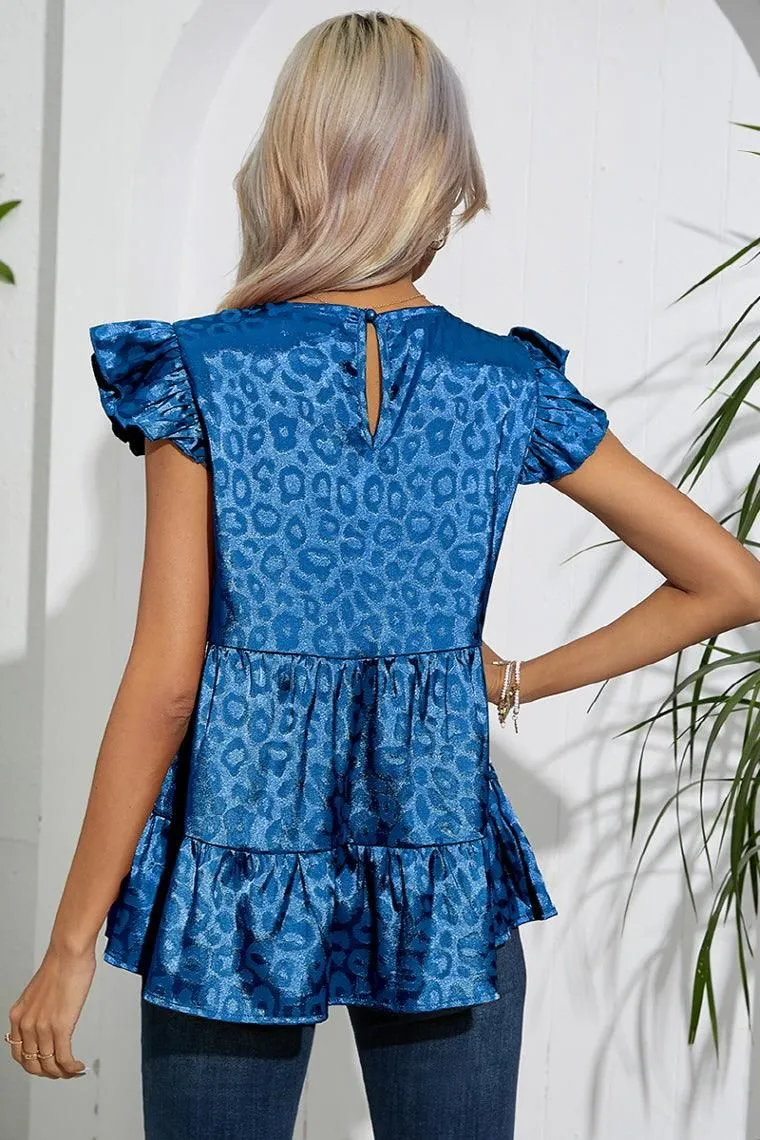 FRILL SLEEVE PATTERNED JACQUARD TUNIC TOP