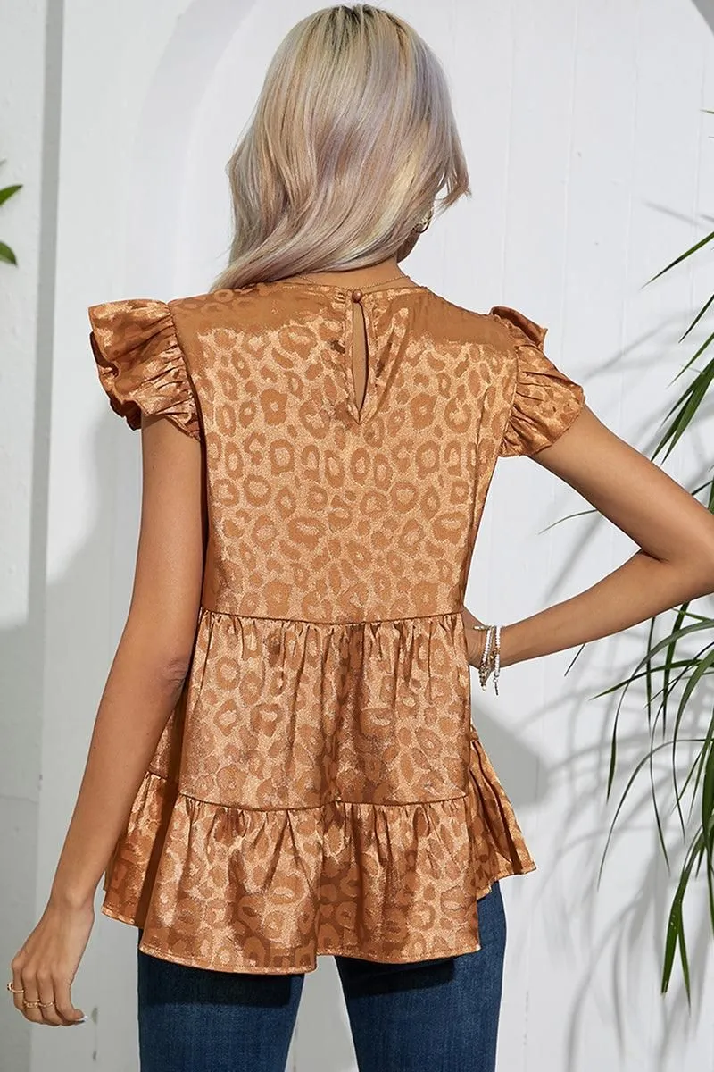 FRILL SLEEVE PATTERNED JACQUARD TUNIC TOP