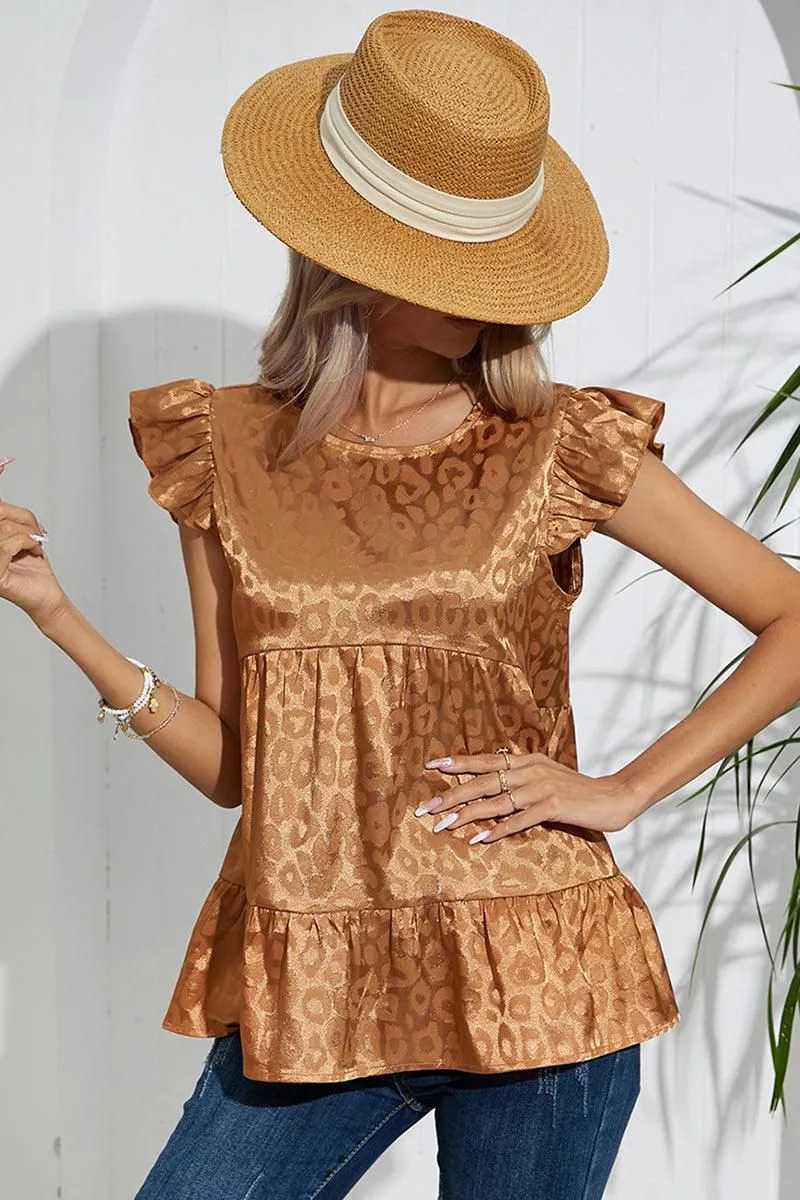 FRILL SLEEVE PATTERNED JACQUARD TUNIC TOP