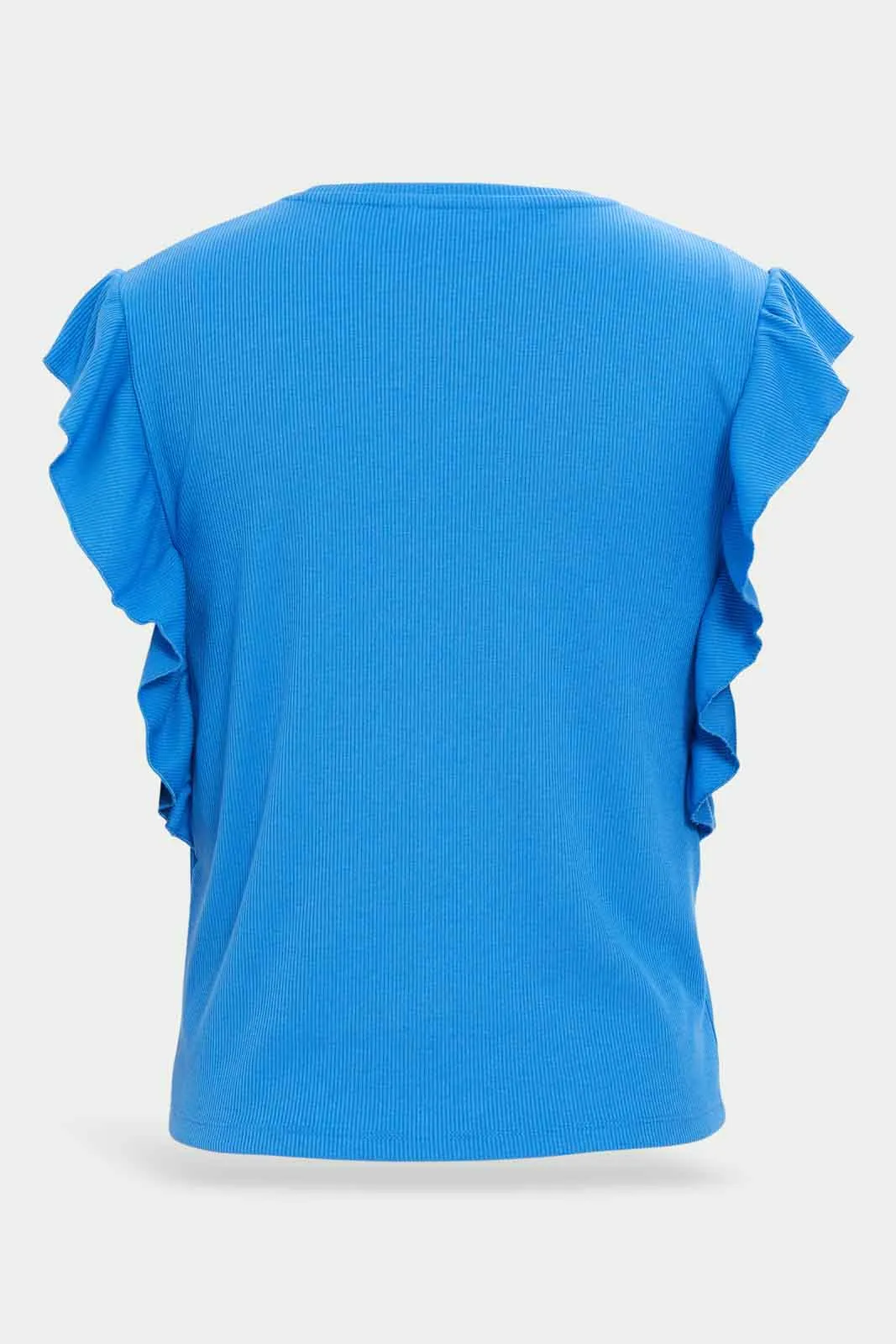 Girls Blue Ruffled Sleeve Blouse