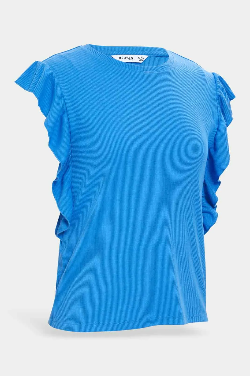 Girls Blue Ruffled Sleeve Blouse