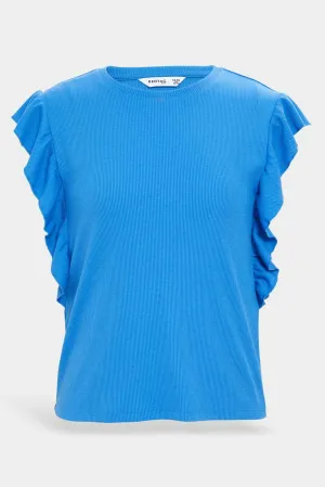 Girls Blue Ruffled Sleeve Blouse