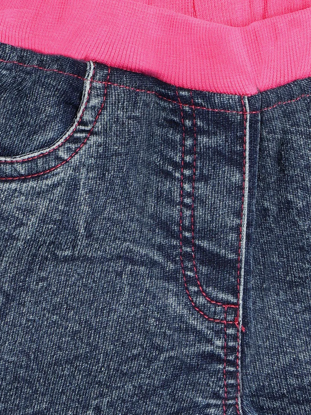 Girls Denim Shorts With Pink Waistband & Side Loop