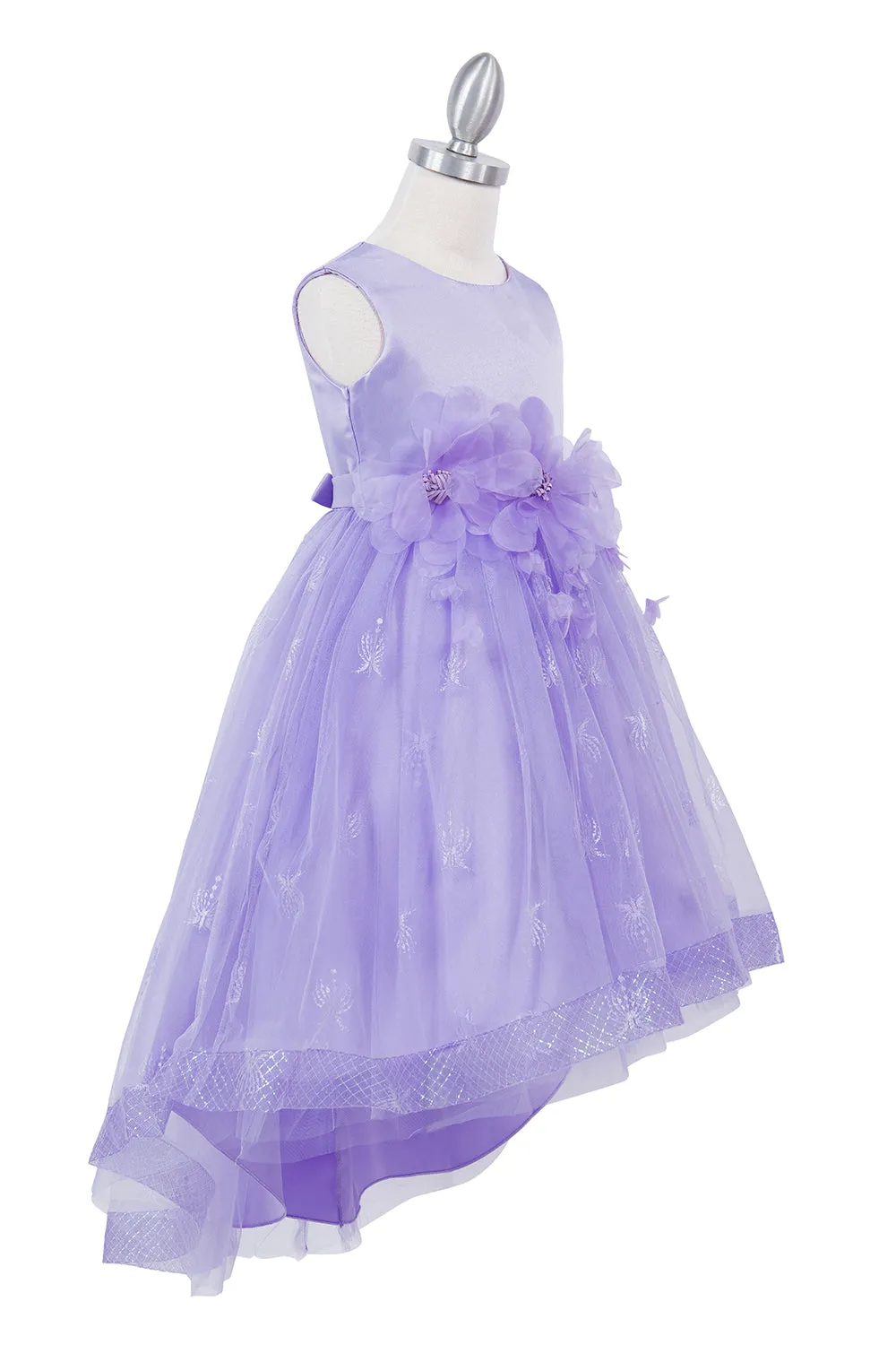 Girls Floral Waist Tapered Embroidered Lace High Low Flower Girl Dress 2-12