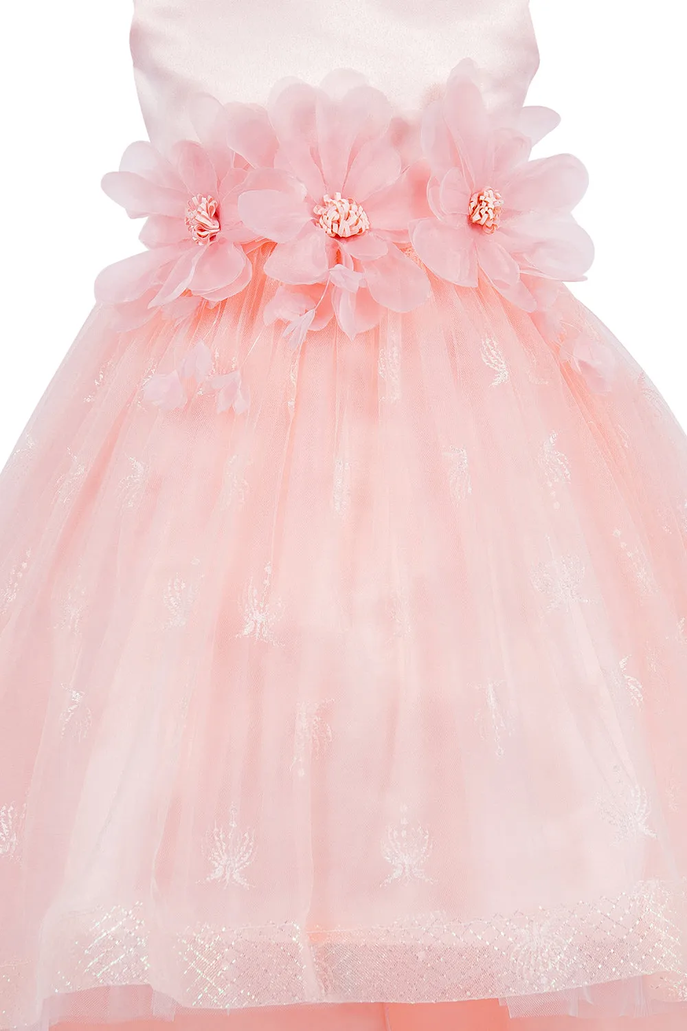 Girls Floral Waist Tapered Embroidered Lace High Low Flower Girl Dress 2-12