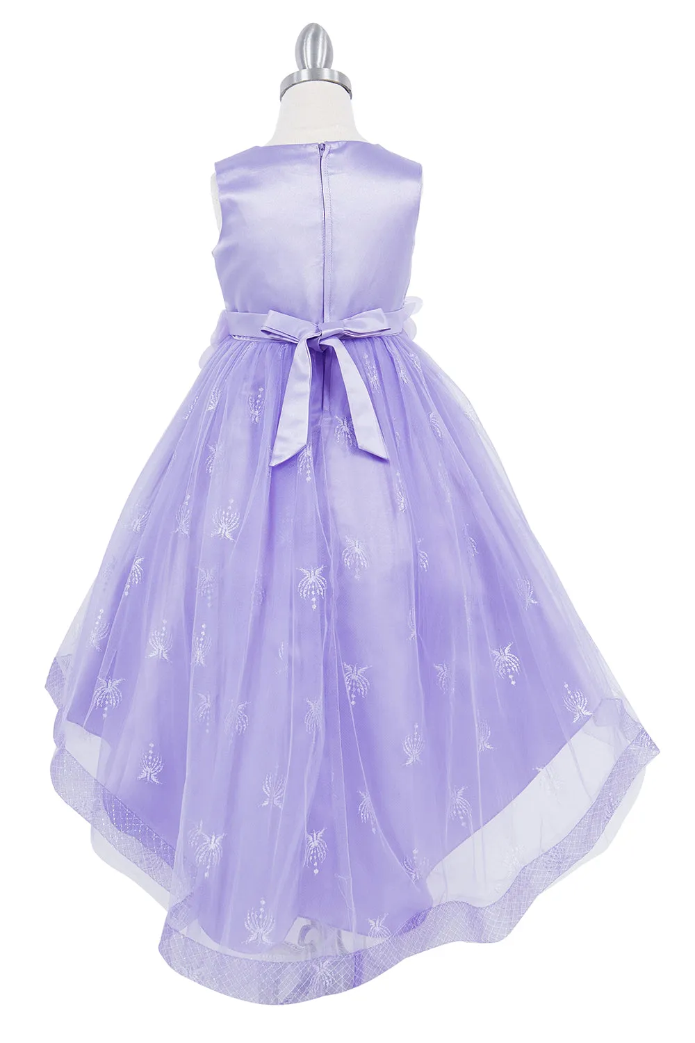 Girls Floral Waist Tapered Embroidered Lace High Low Flower Girl Dress 2-12