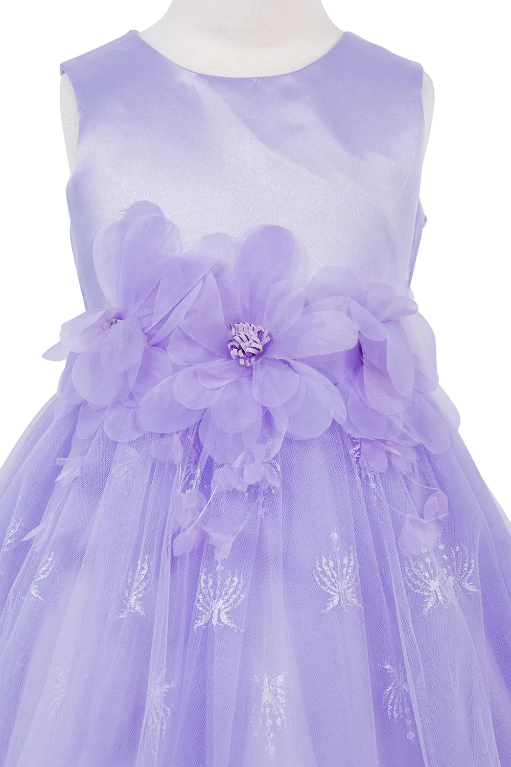 Girls Floral Waist Tapered Embroidered Lace High Low Flower Girl Dress 2-12