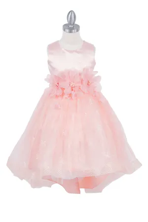 Girls Floral Waist Tapered Embroidered Lace High Low Flower Girl Dress 2-12