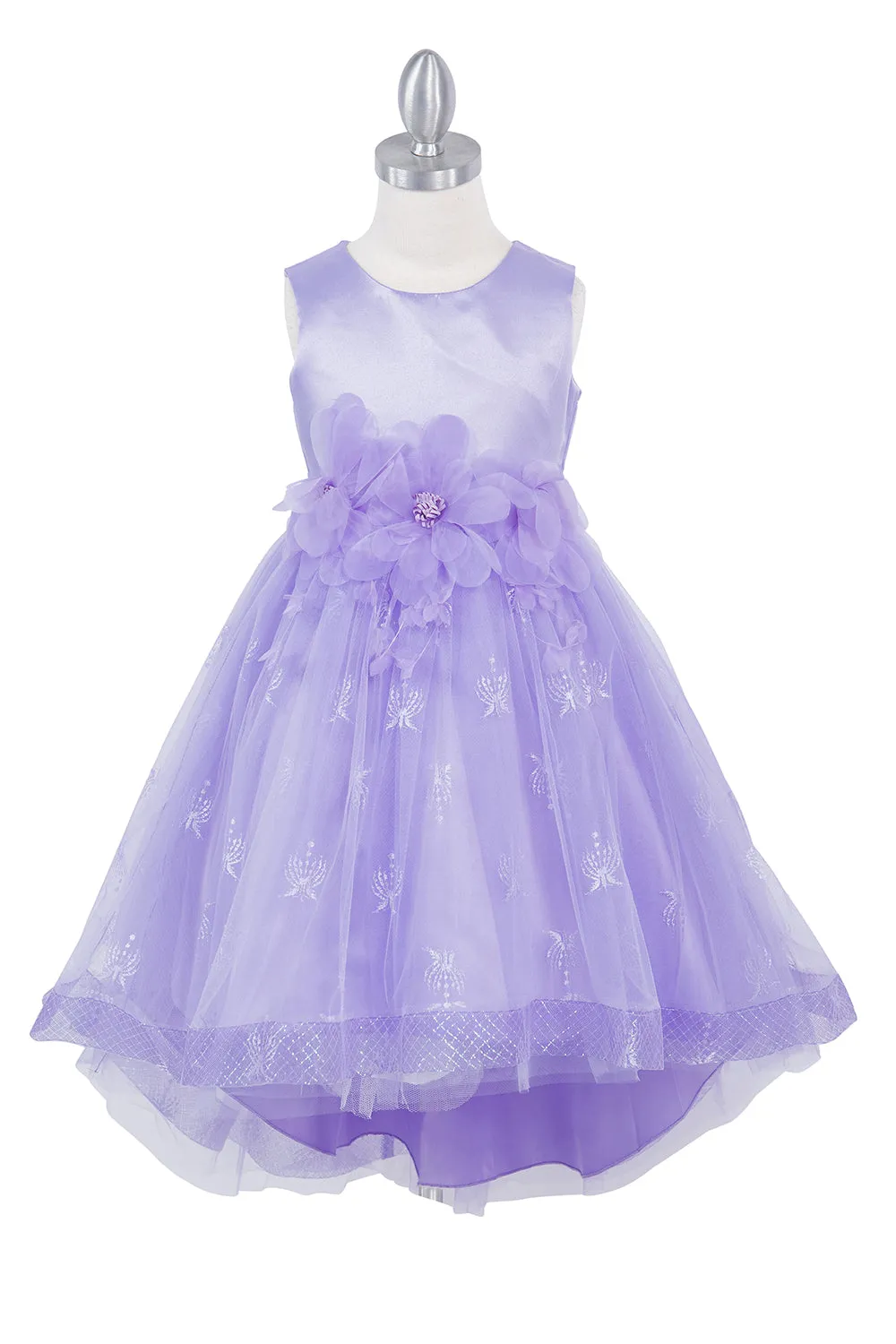 Girls Floral Waist Tapered Embroidered Lace High Low Flower Girl Dress 2-12