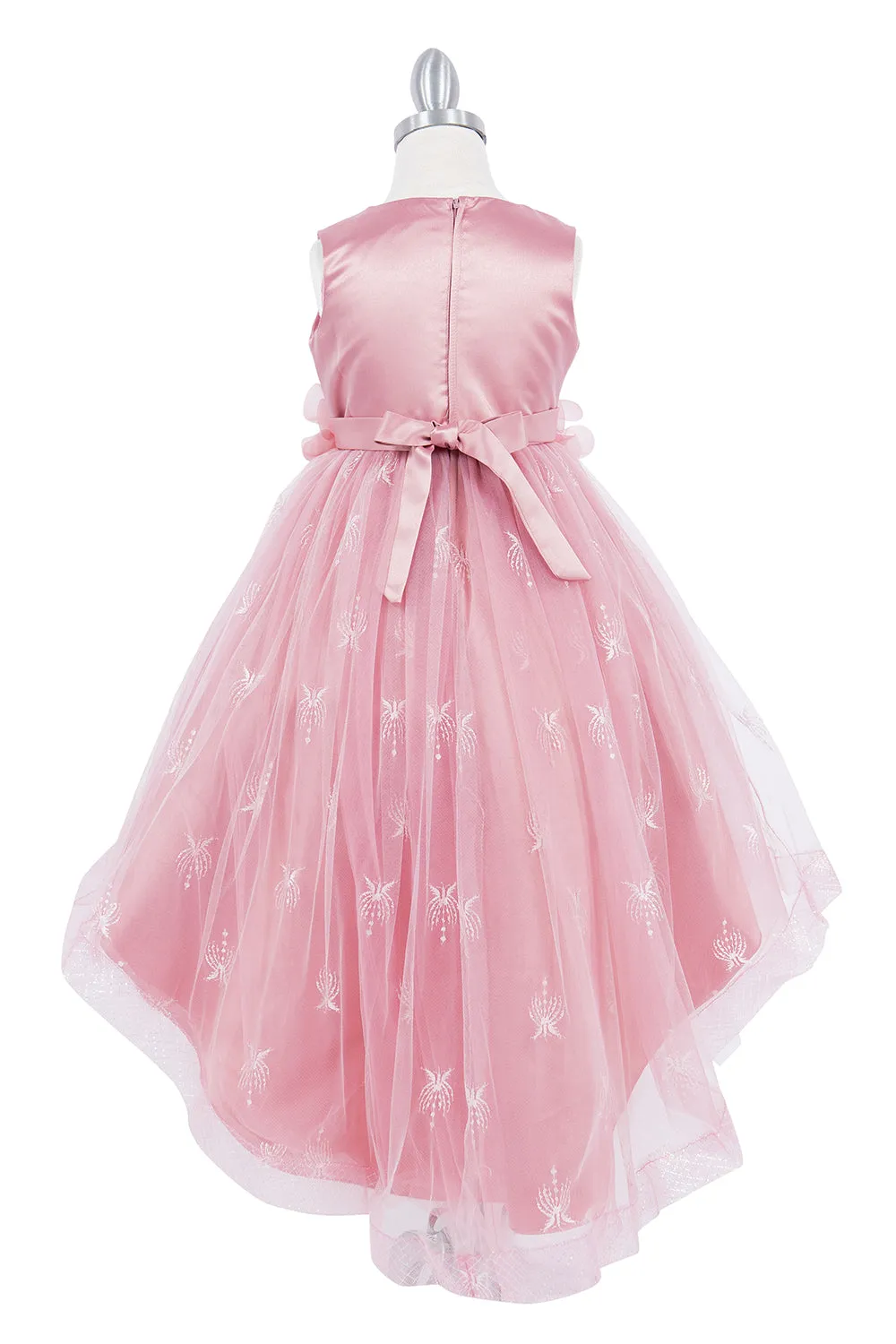 Girls Floral Waist Tapered Embroidered Lace High Low Flower Girl Dress 2-12
