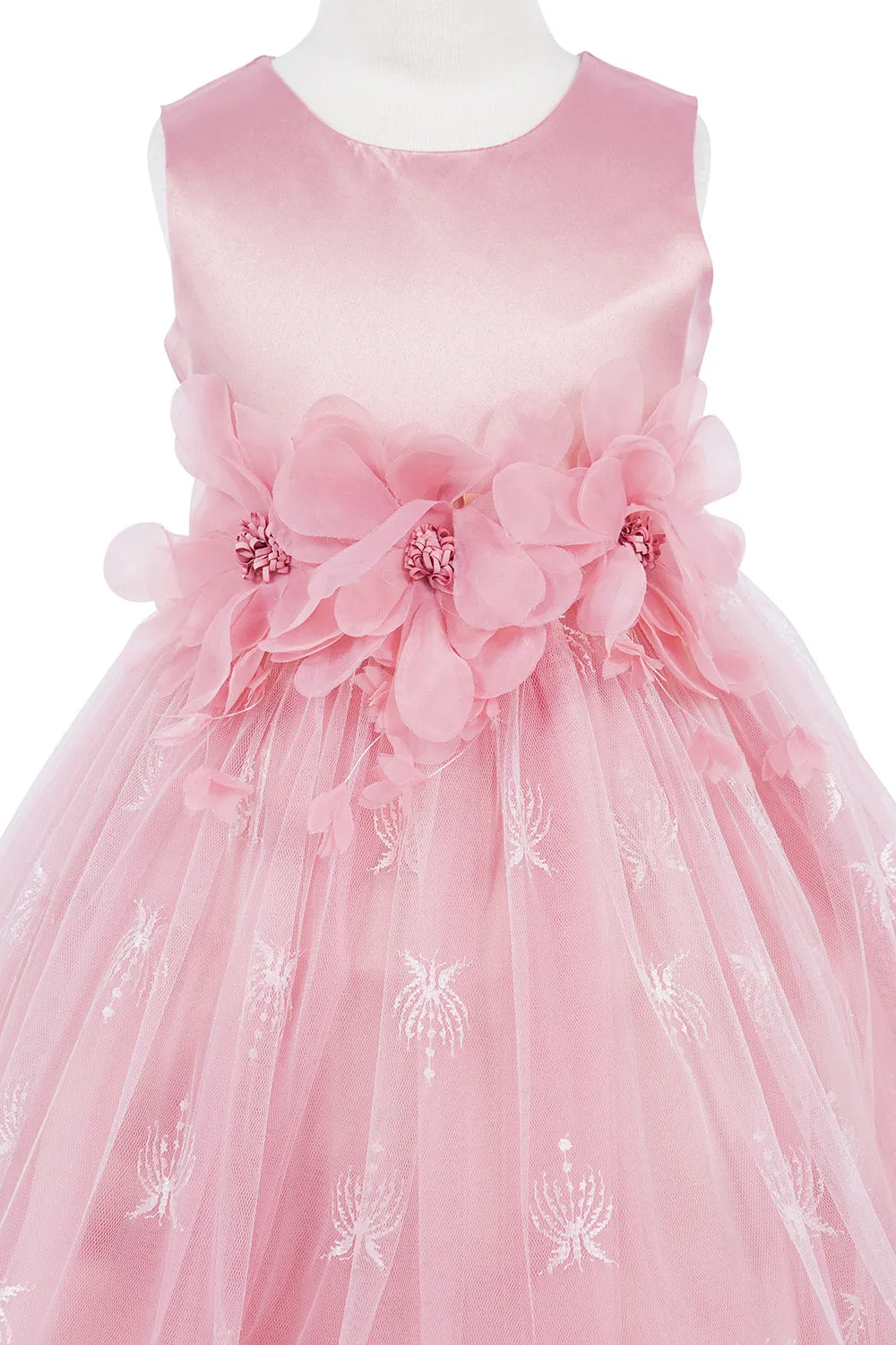 Girls Floral Waist Tapered Embroidered Lace High Low Flower Girl Dress 2-12