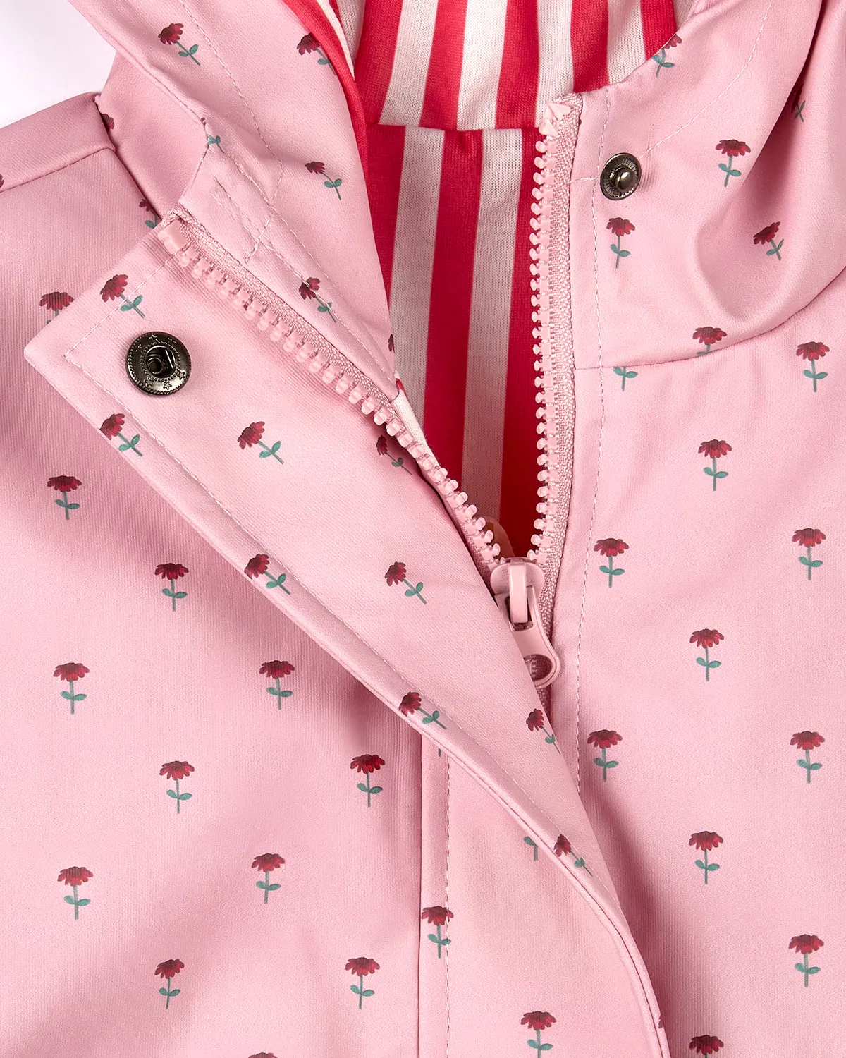 Girls "Flowers In Bloom" Lined Raincoat with Attached Storage Pouch