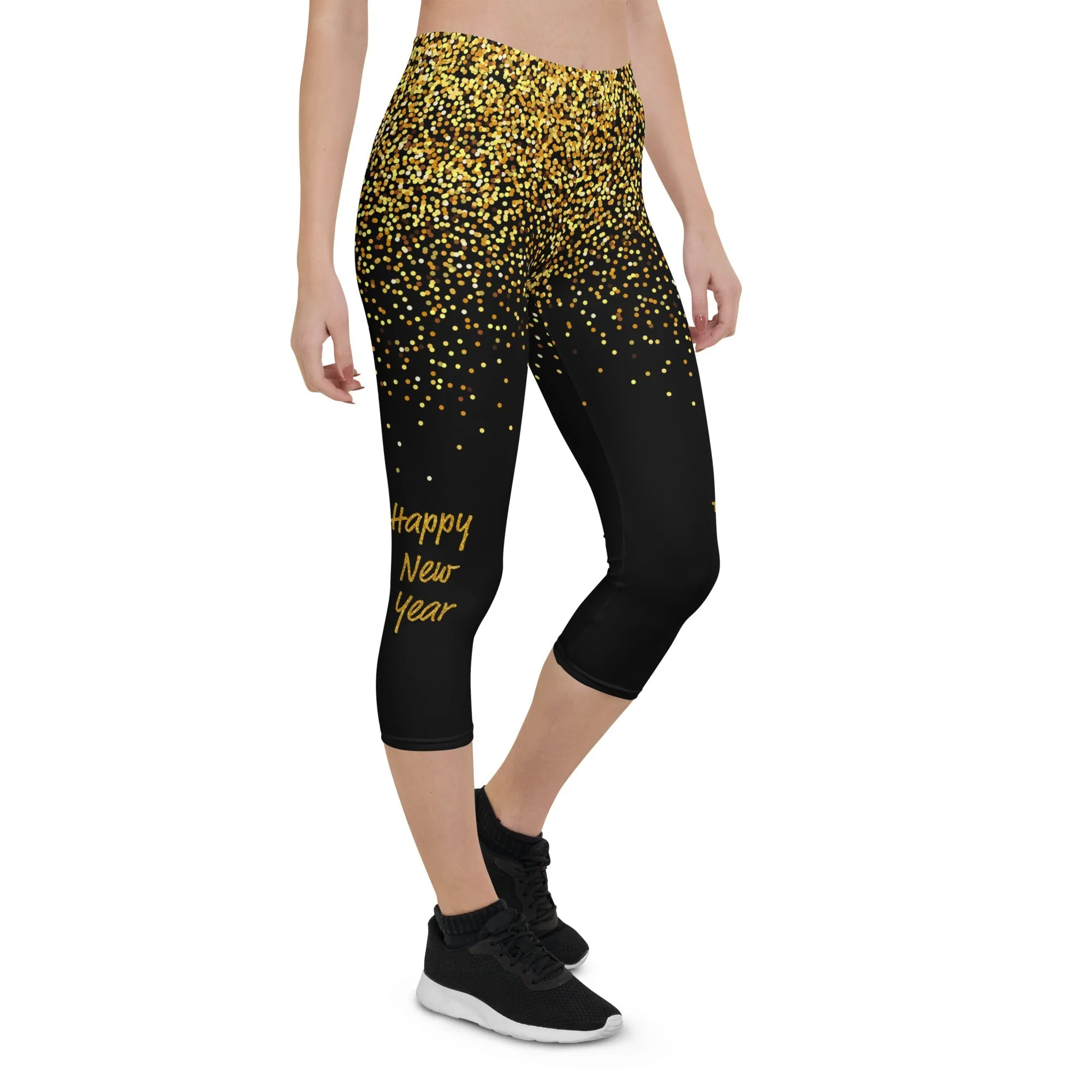 Golden Sparkly Print New Year Capris