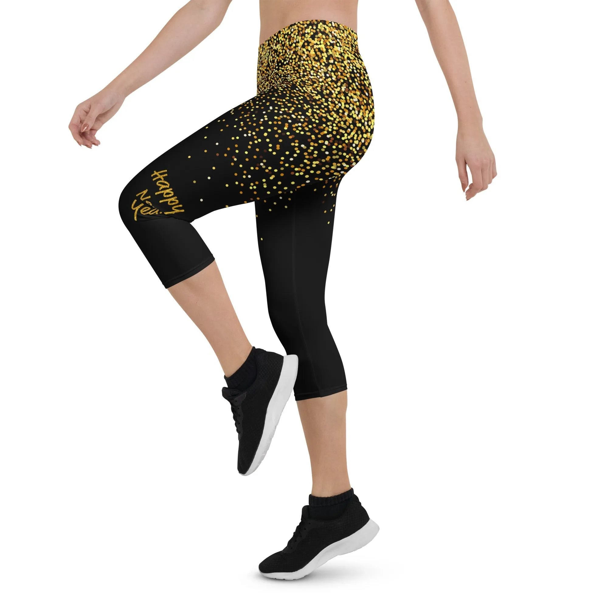 Golden Sparkly Print New Year Capris
