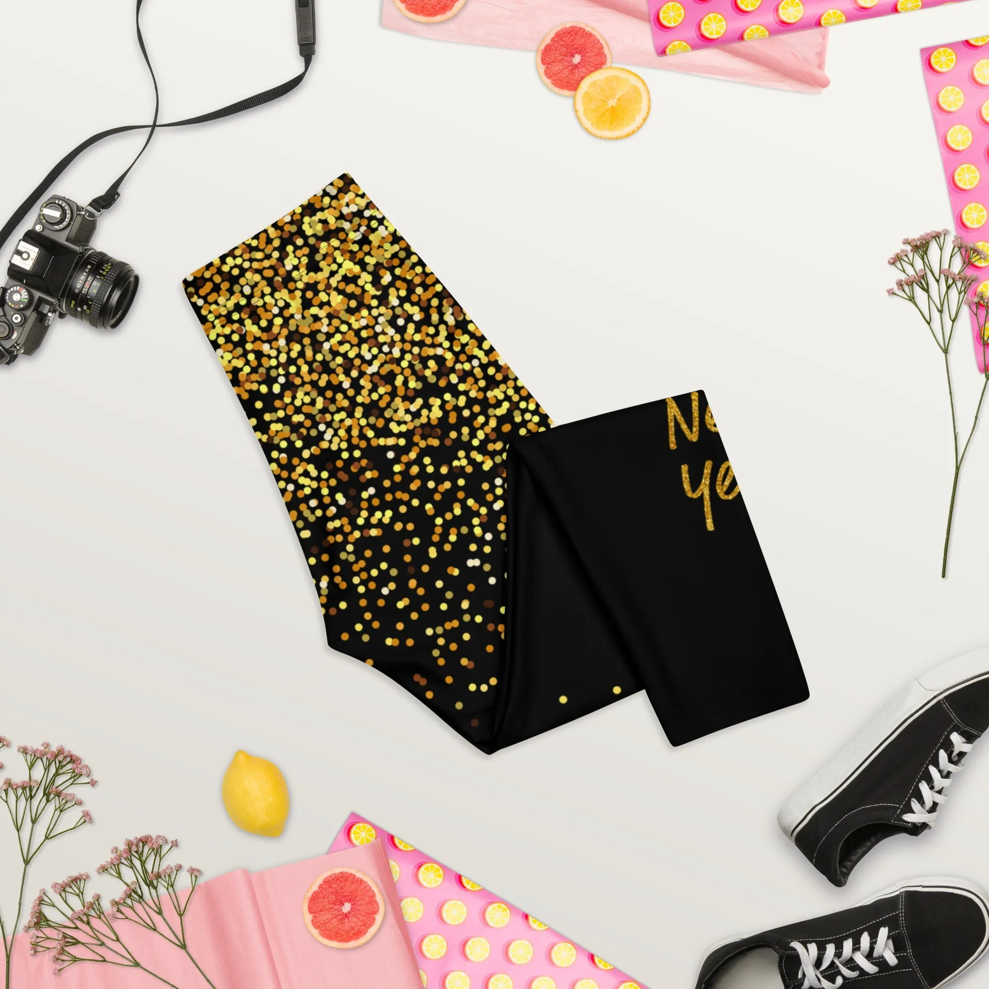 Golden Sparkly Print New Year Capris