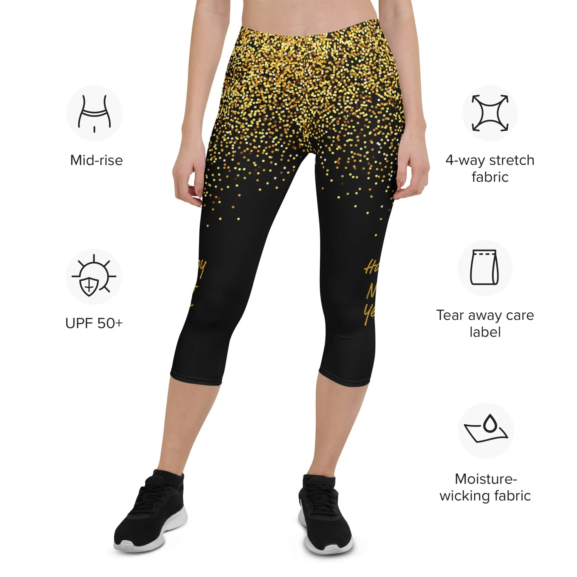 Golden Sparkly Print New Year Capris