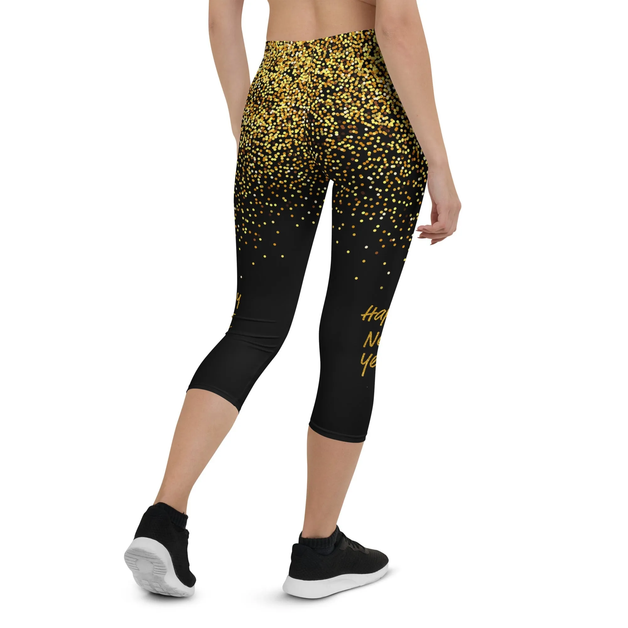 Golden Sparkly Print New Year Capris