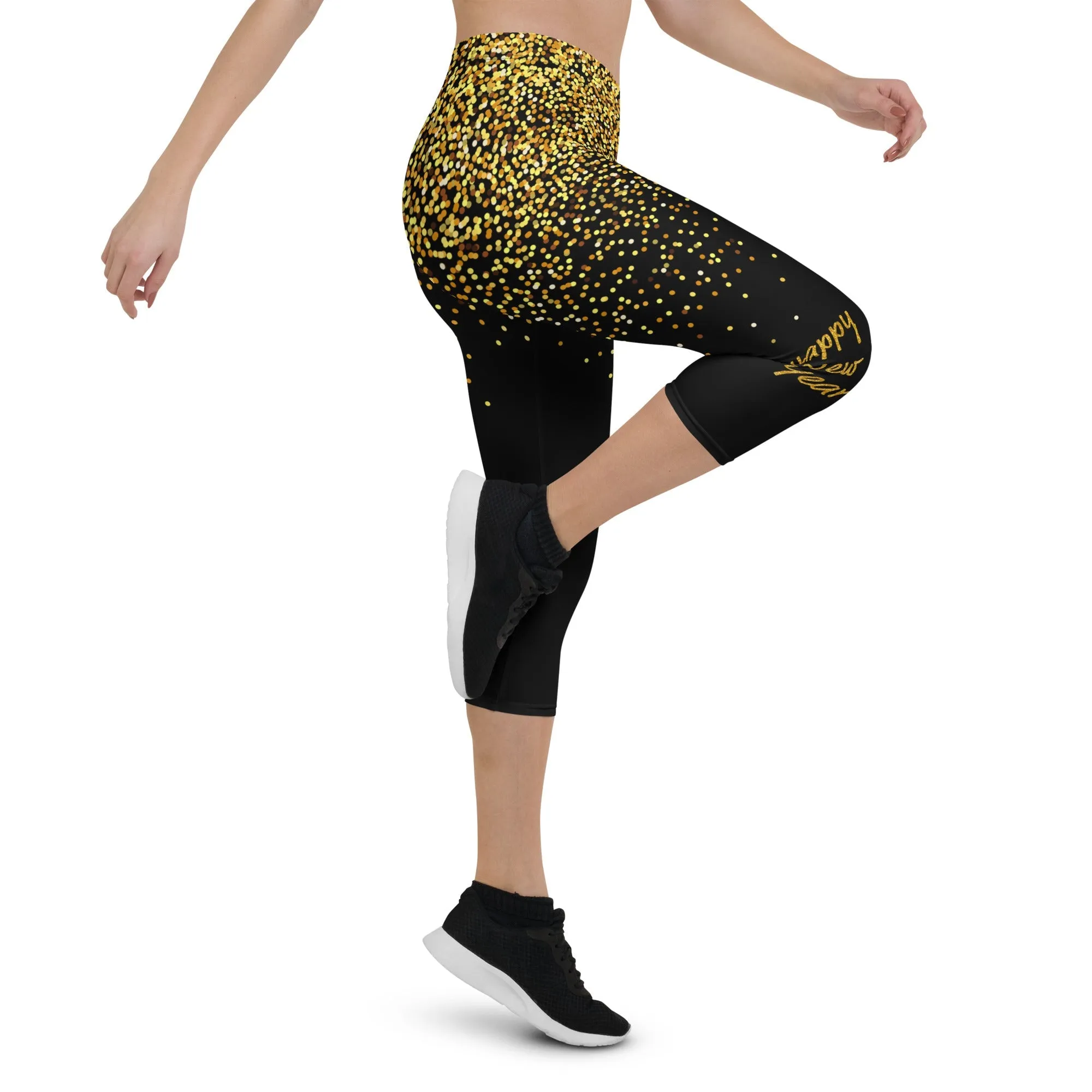 Golden Sparkly Print New Year Capris