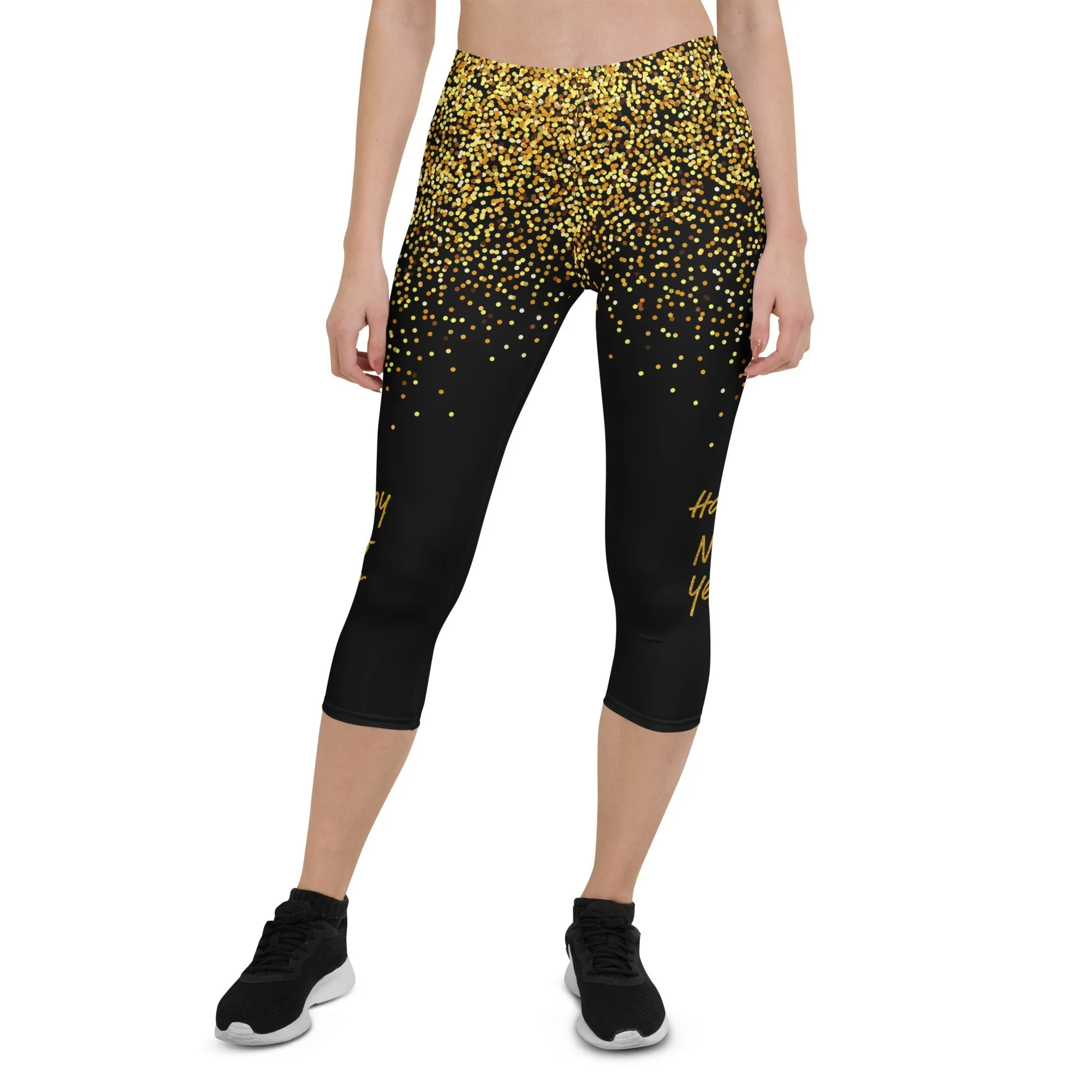Golden Sparkly Print New Year Capris