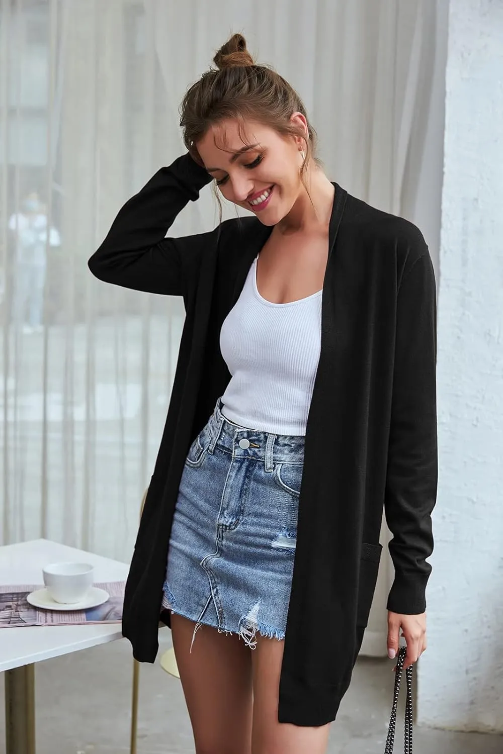 GRACE KARIN Women Lightweight Cardigan Sweaters with Pocket Long Sleeve Shrugs