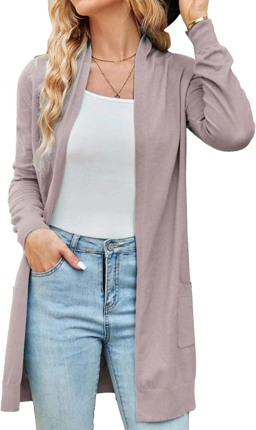 GRACE KARIN Women Lightweight Cardigan Sweaters with Pocket Long Sleeve Shrugs