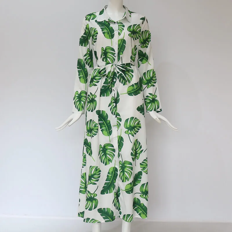 Graceful Long Sleeves V-neck Colorful Print Chiffon Long Dress