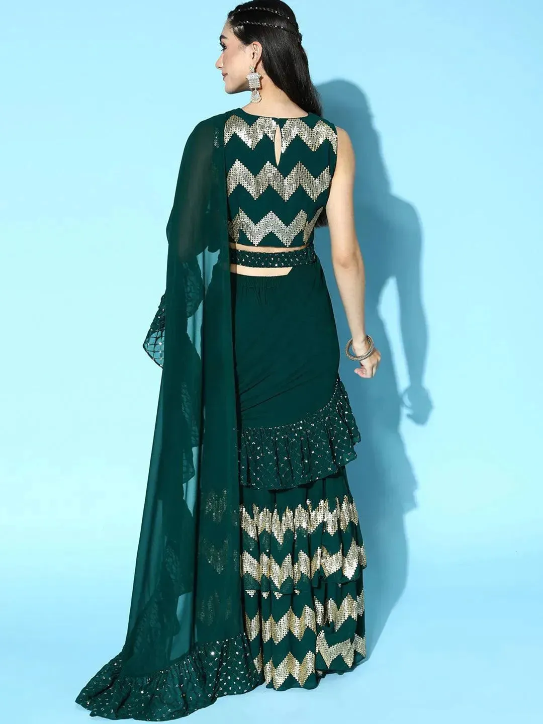 Green Embellished Georgette Saree