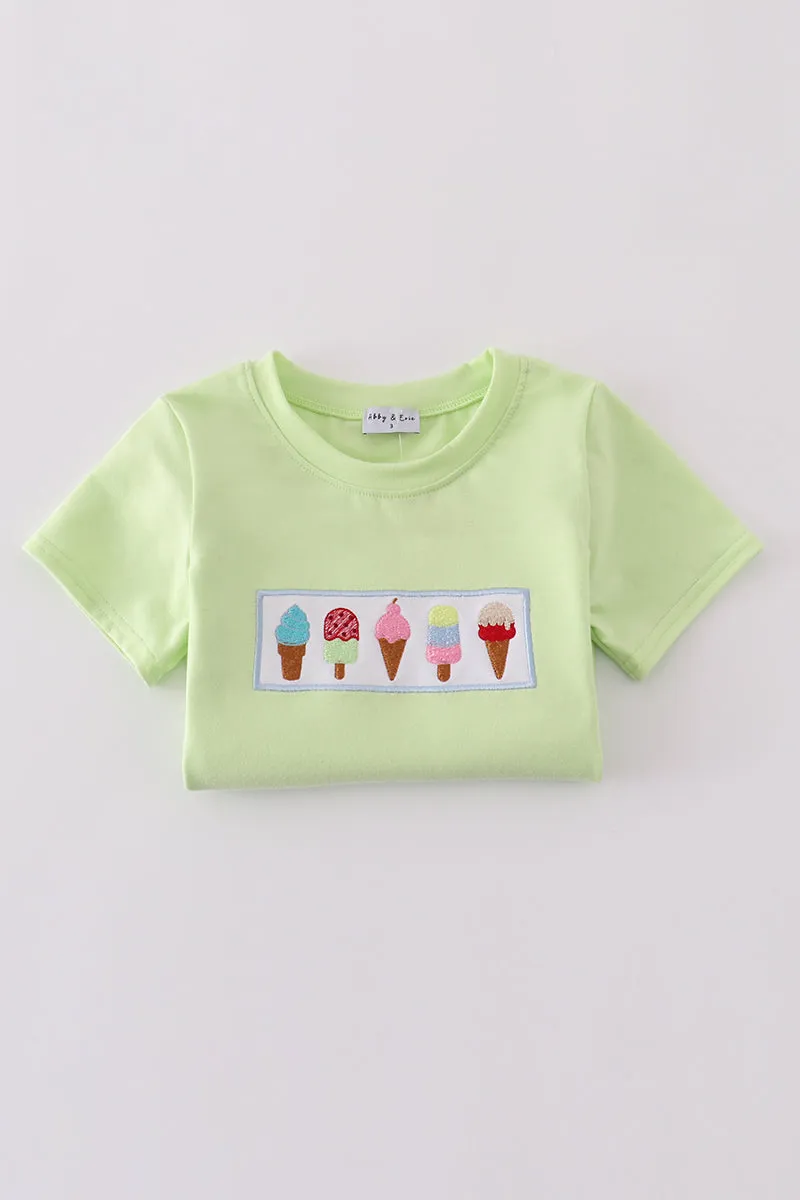 Green ice cream embroidery shorts set