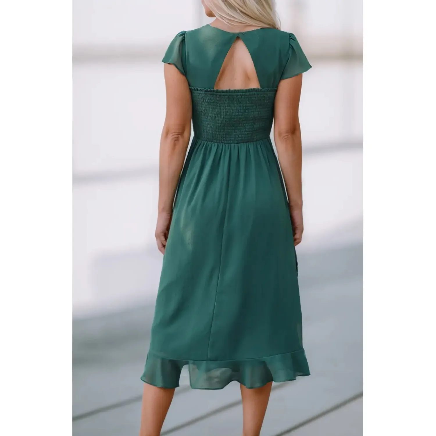 Green Open Back Midi Dress