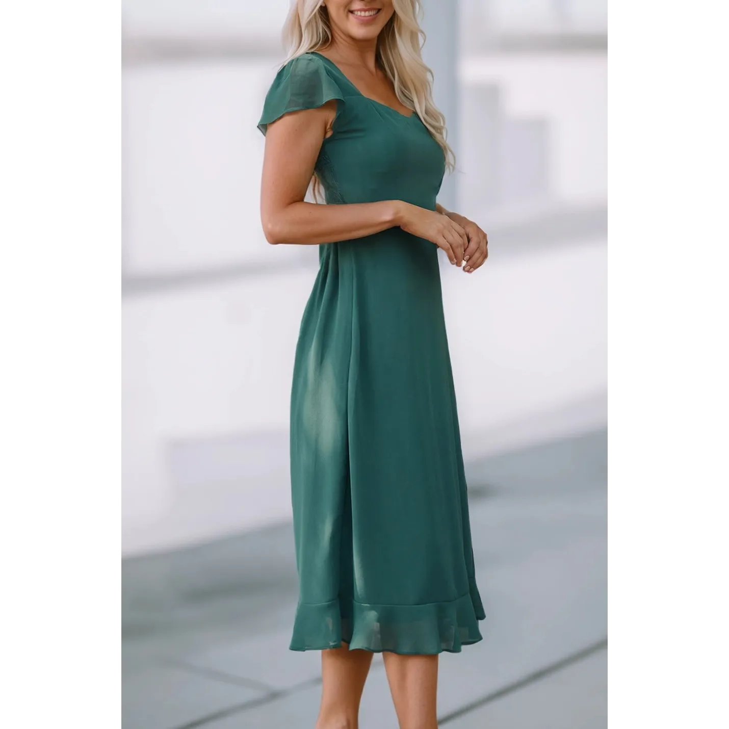 Green Open Back Midi Dress