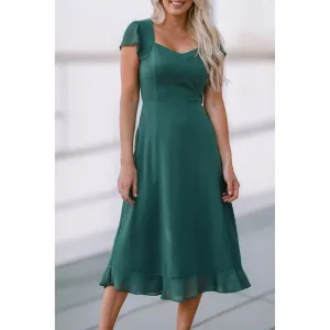 Green Open Back Midi Dress