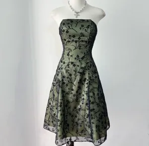 Green Strapless A-Line Midi Length Cocktail Dresses Vintage Party Dresses , D1213