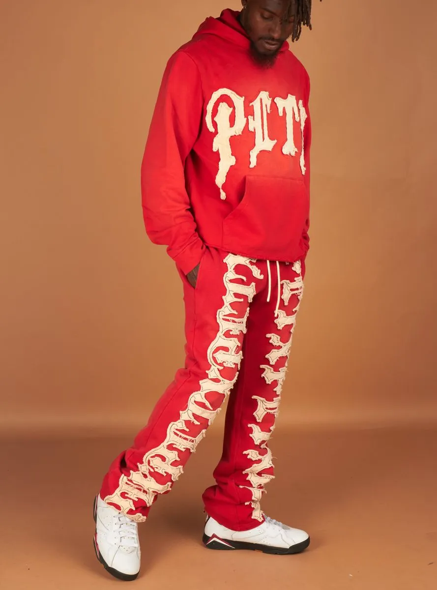 Hale Cropped Stacked Sweat Fit (Red/Cream)