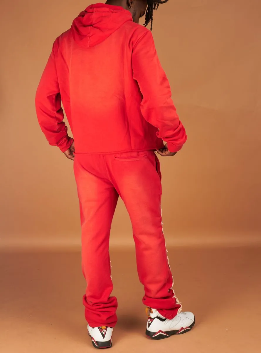 Hale Cropped Stacked Sweat Fit (Red/Cream)