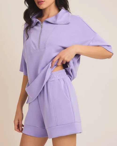 Half Zip Top & Shorts Set - Lavender