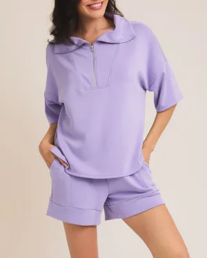 Half Zip Top & Shorts Set - Lavender