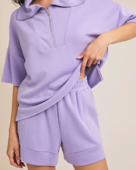 Half Zip Top & Shorts Set - Lavender