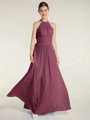 Halter Chiffon And Lace Long Dresses Mulberry Plus Size