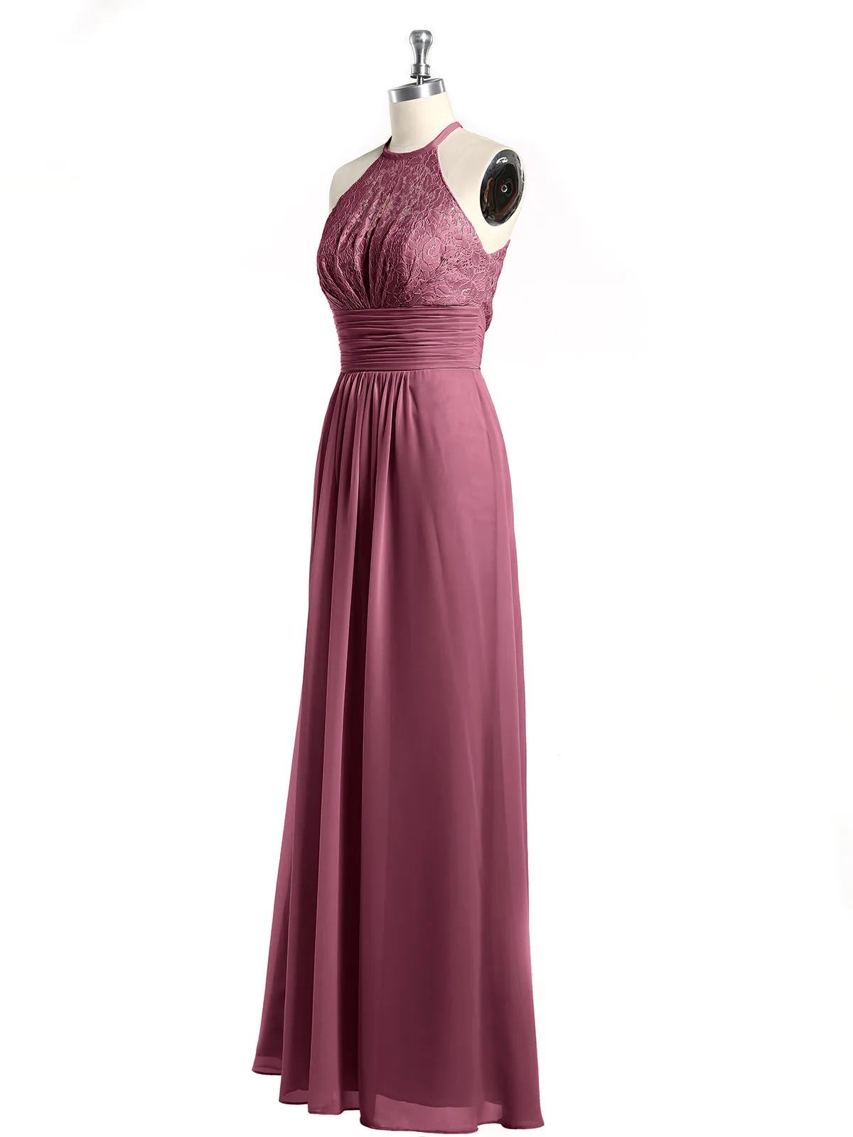 Halter Chiffon And Lace Long Dresses Mulberry Plus Size