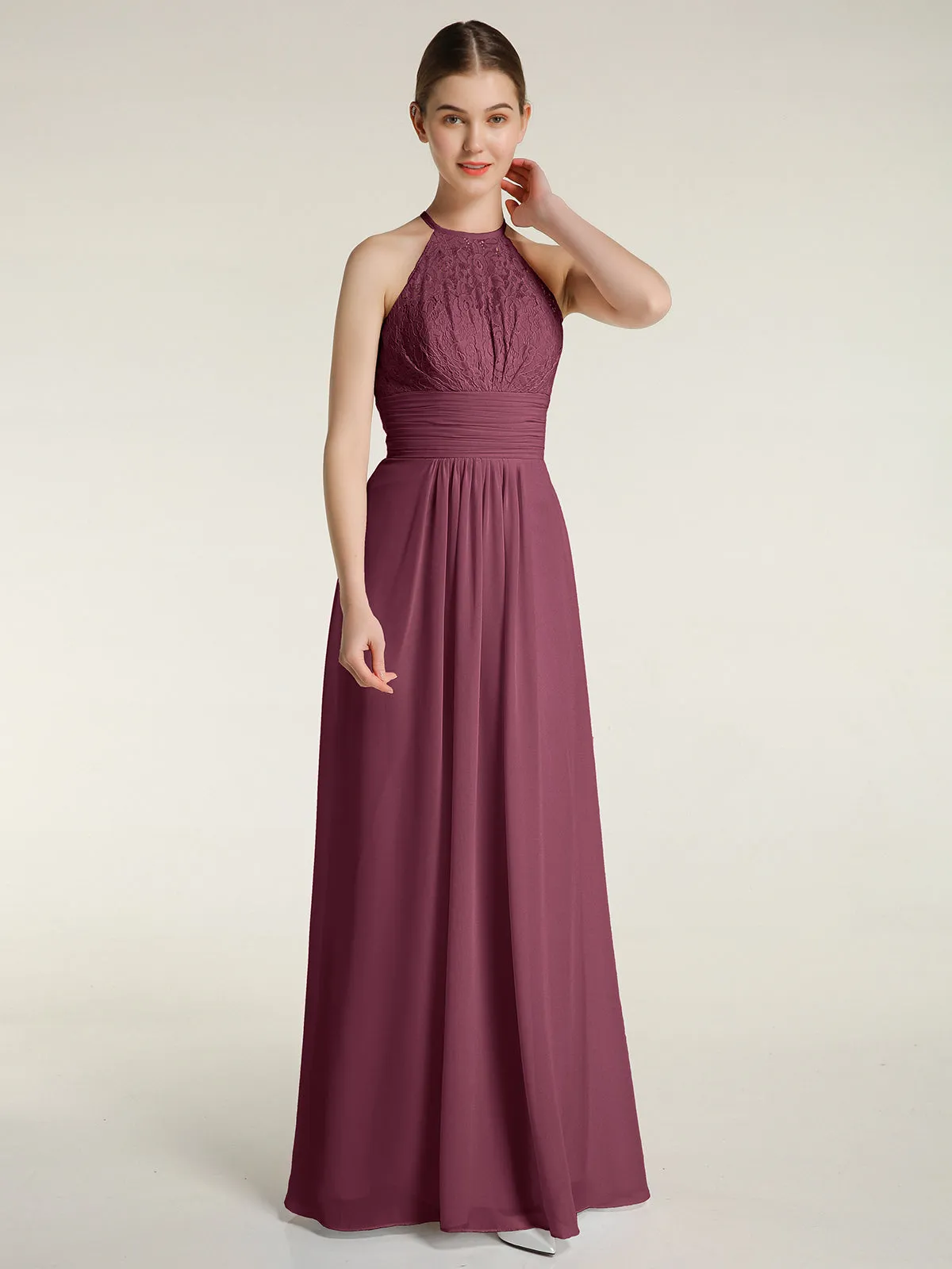 Halter Chiffon And Lace Long Dresses Mulberry Plus Size