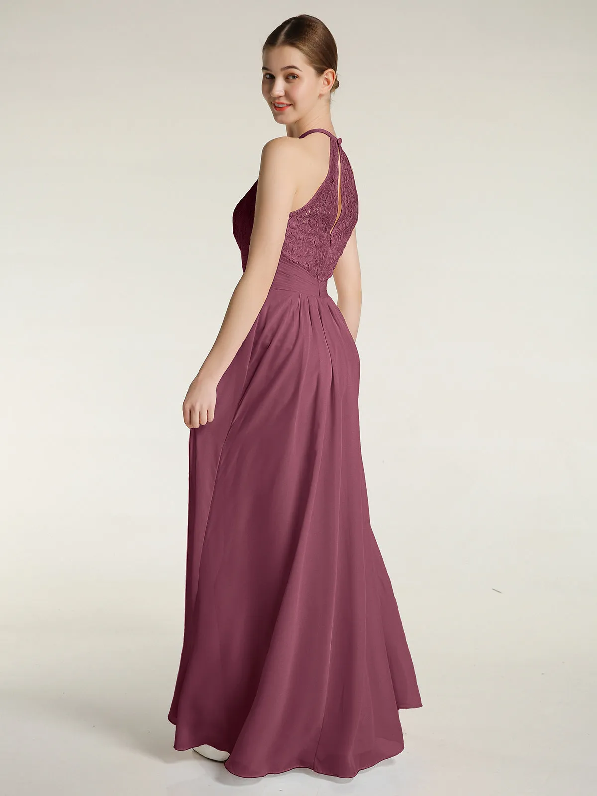 Halter Chiffon And Lace Long Dresses Mulberry Plus Size