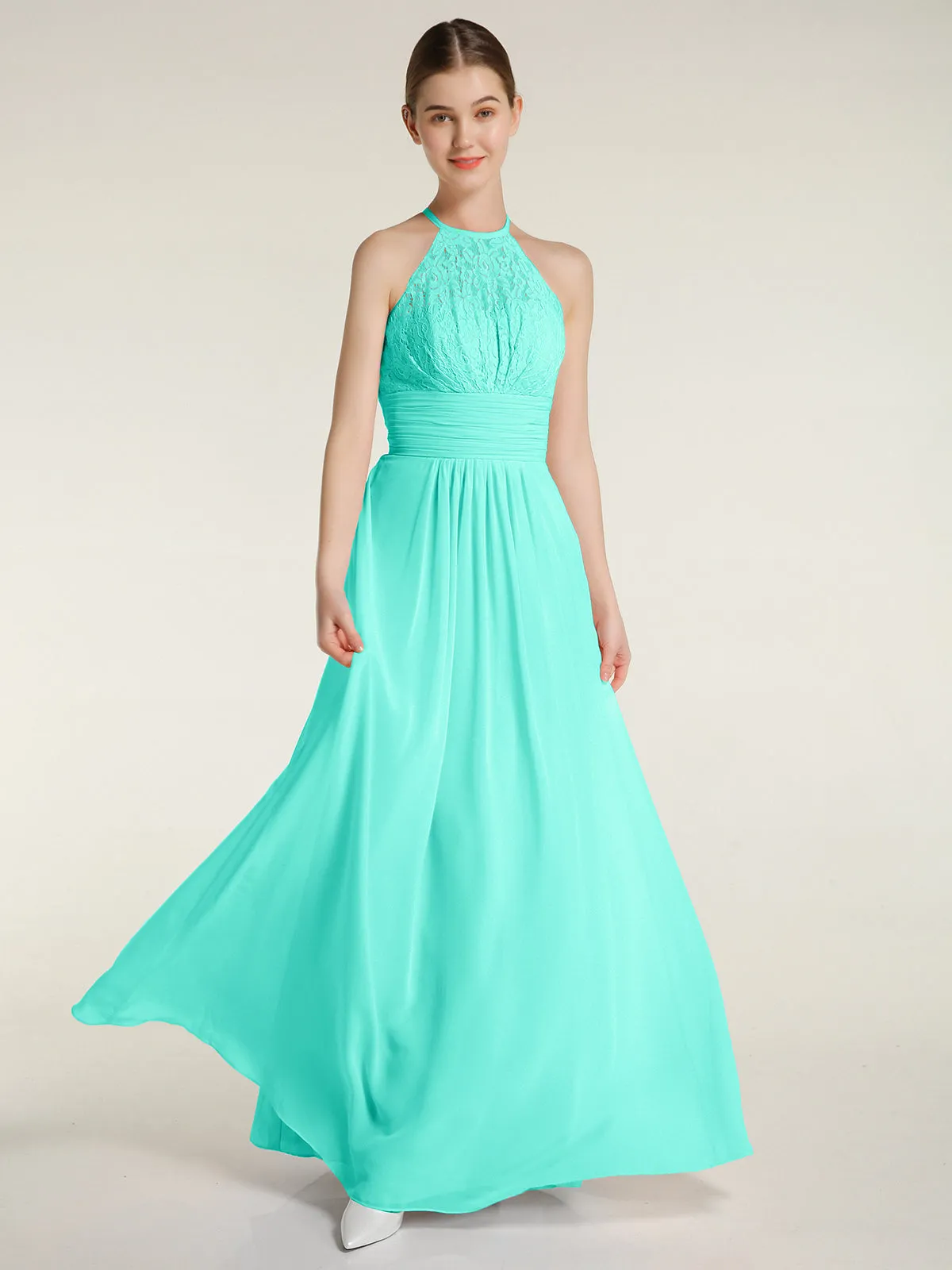 Halter Chiffon And Lace Long Dresses Spa