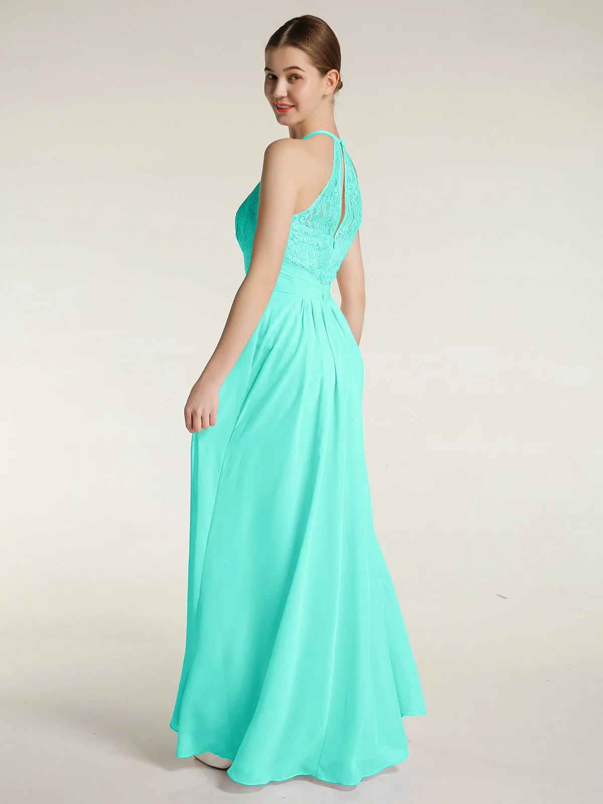 Halter Chiffon And Lace Long Dresses Spa