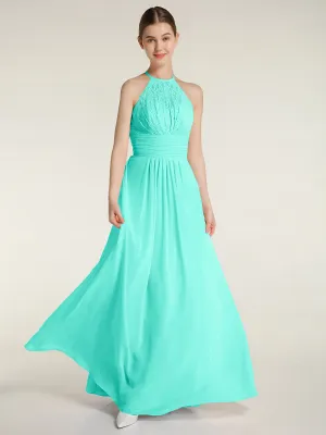 Halter Chiffon And Lace Long Dresses Spa