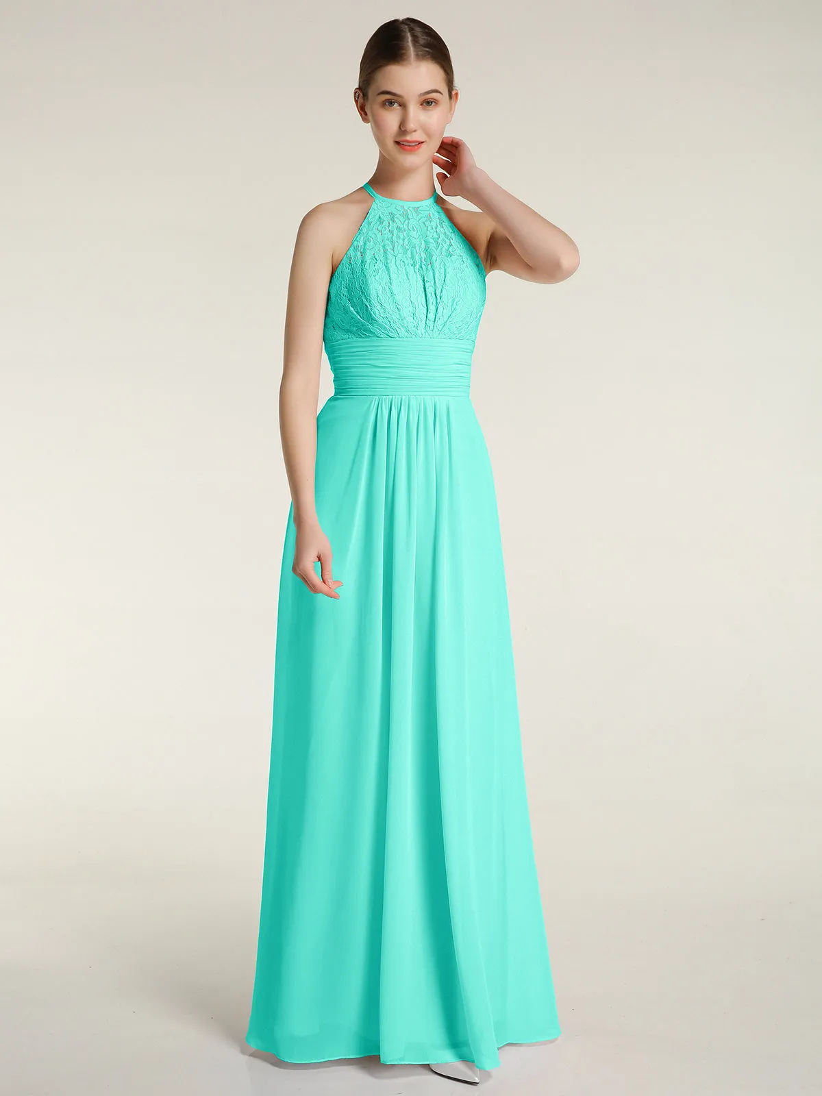 Halter Chiffon And Lace Long Dresses Spa