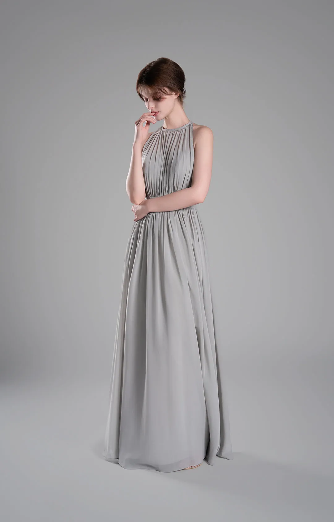 Halter Neckline Pleated Cinched Waist Dresses