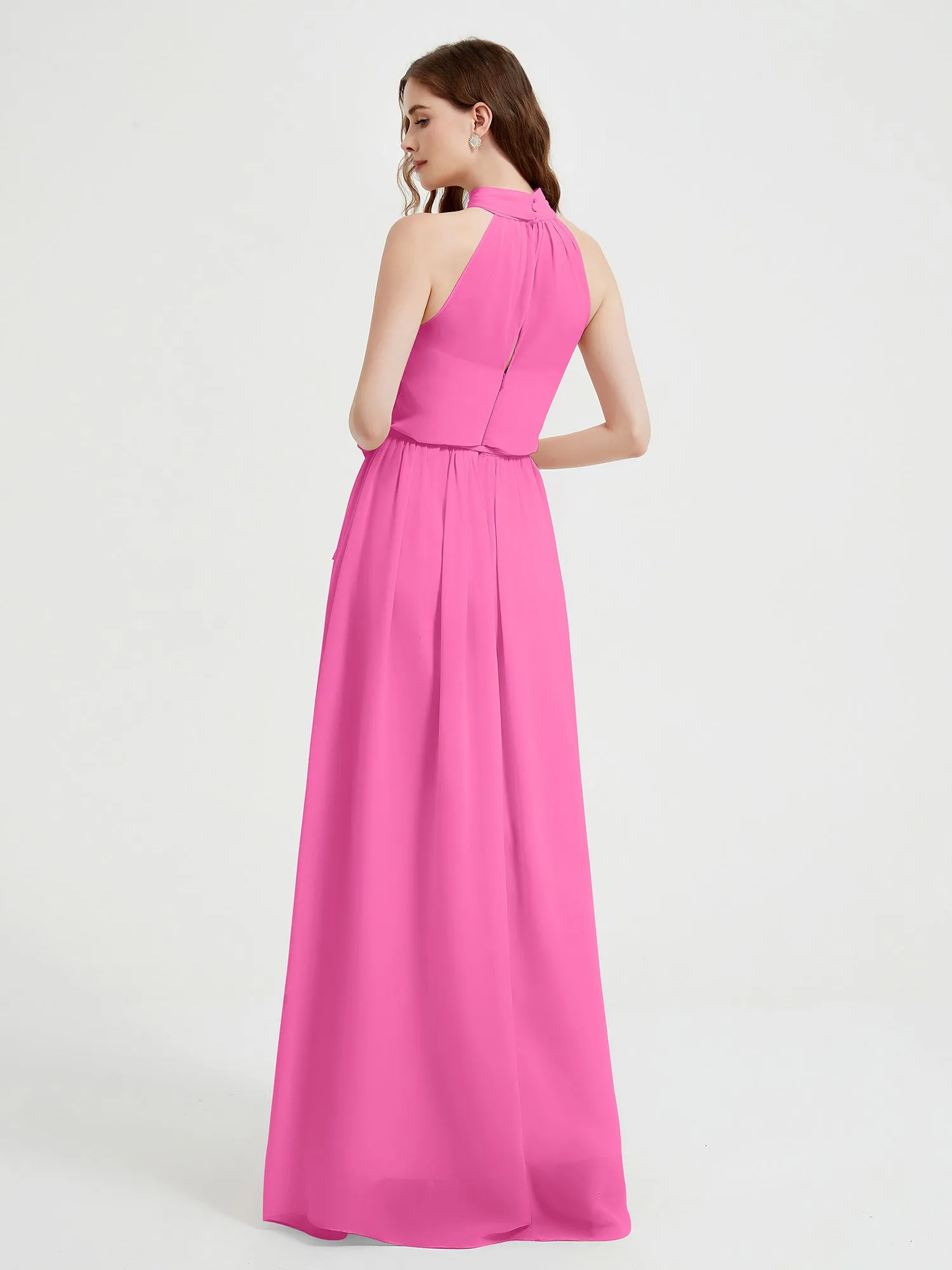 High Neck Chiffon Dresses with Slit and Sash Bow-Azalea