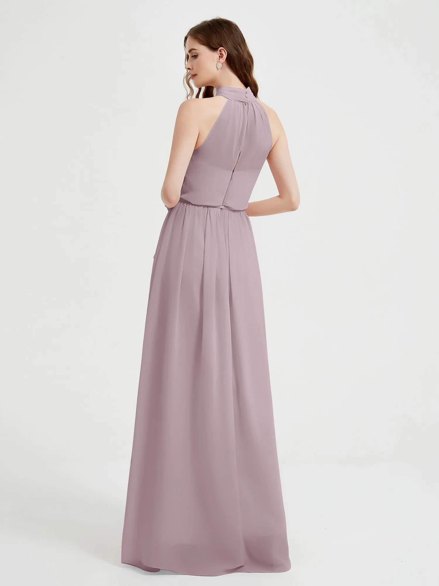 High Neck Chiffon Dresses with Slit and Sash Bow-Dusk Plus Size